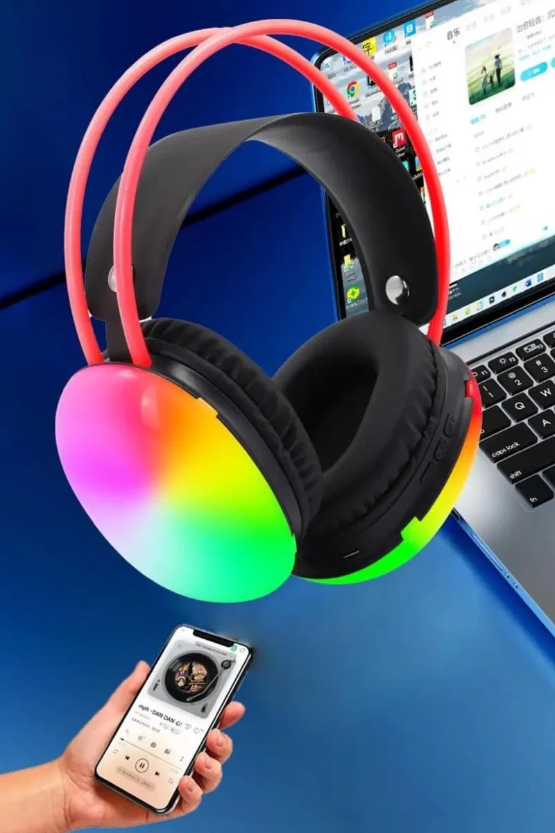 Kulak Üstü Kablosuz Bluetooth Kulaklık Unı Renkli Işıklı Kulaklık görsel 4