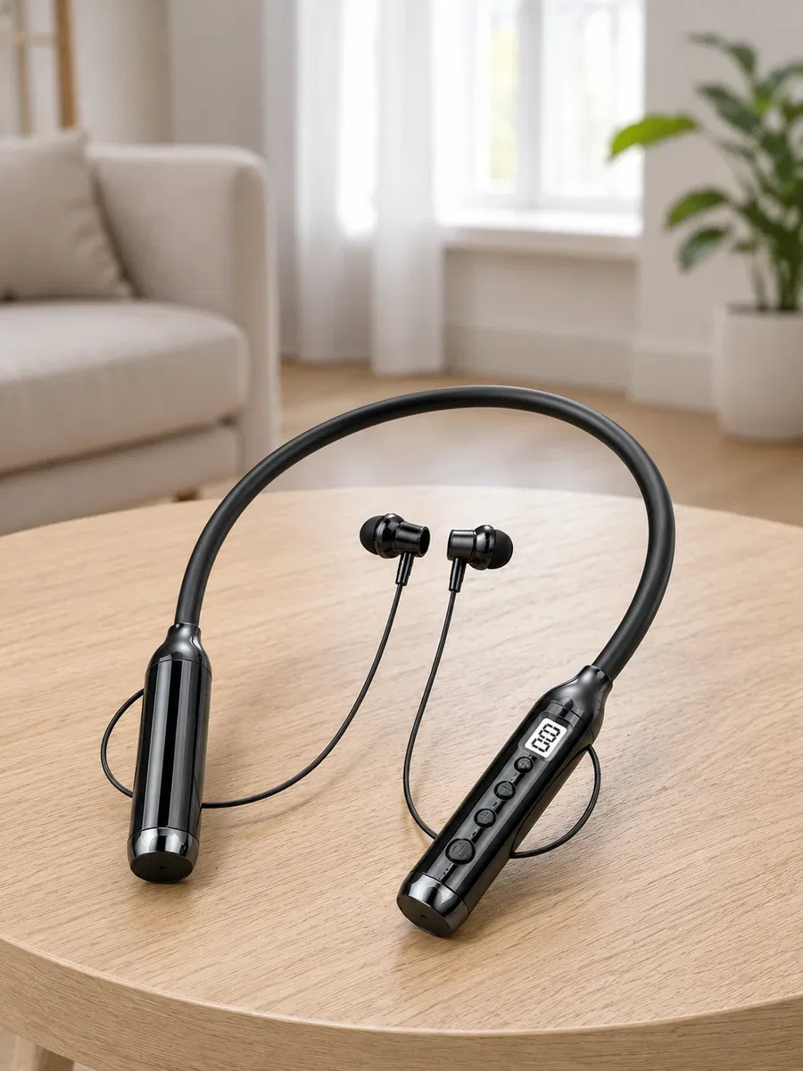 Kablosuz Bluetooth Boyun Kulaklığı 10 Metre Menzilli Mikrofonlu Ses Kontrollü Uzun Kullanım Süreli Kulak İçi Kulaklık görsel 4