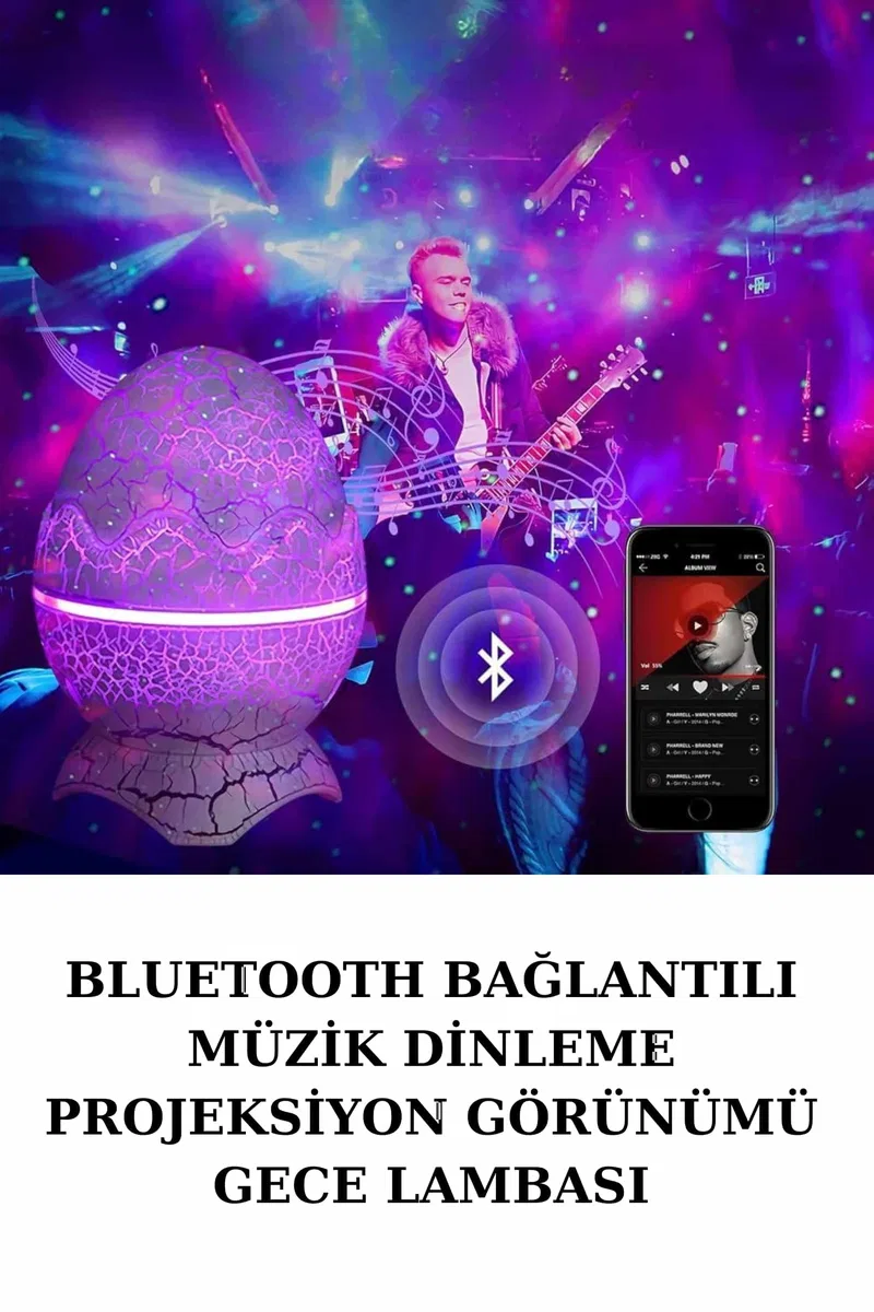 Dinozor Speaker Renk Değiştirme Projeksiyon Modu Bluetooth Hoparlör Gece Lambası görsel 2
