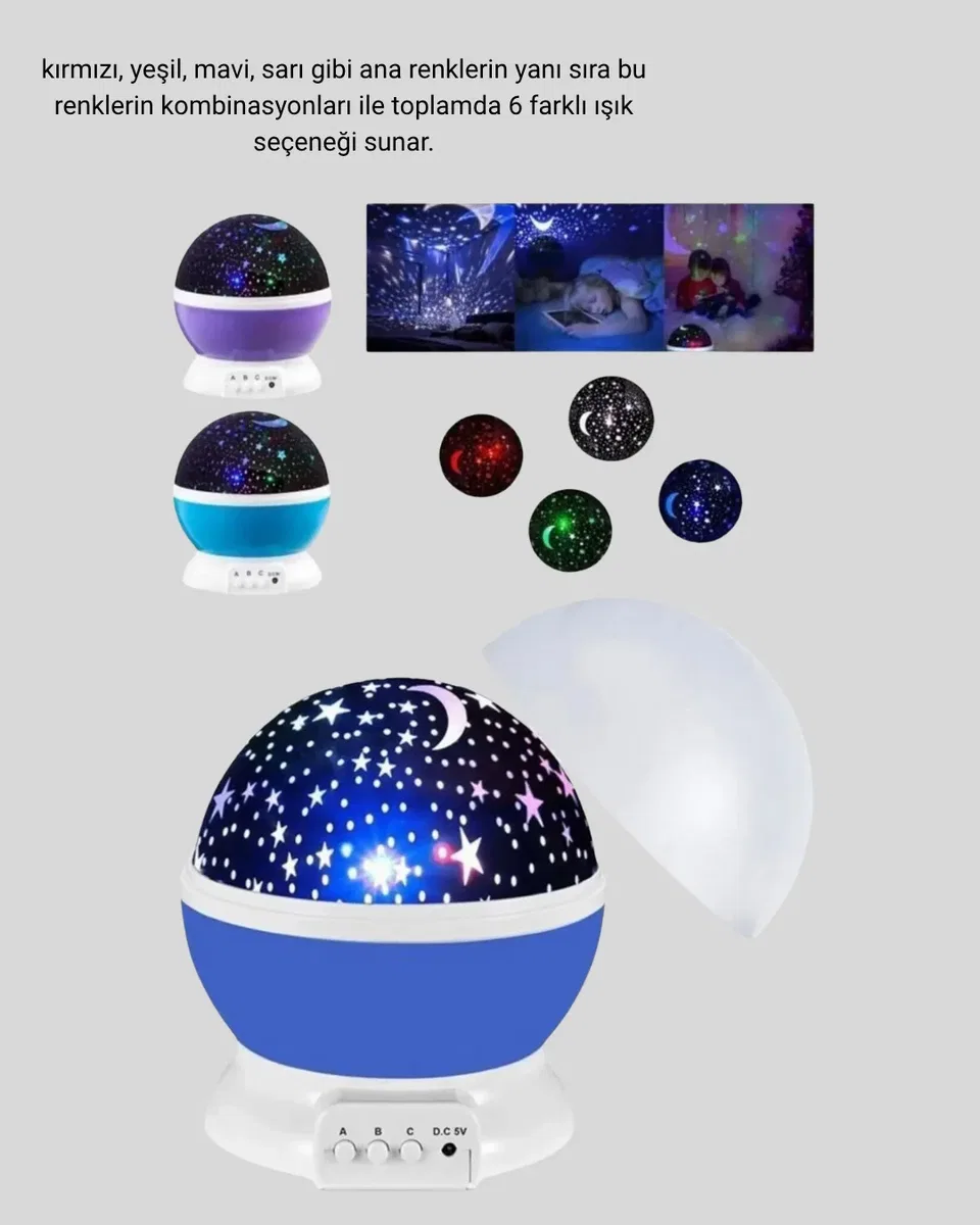 Renkli LED Gece Lambası 6 Işık Modlu Çocuk Odası Atmosfer Aydınlatma görsel 4