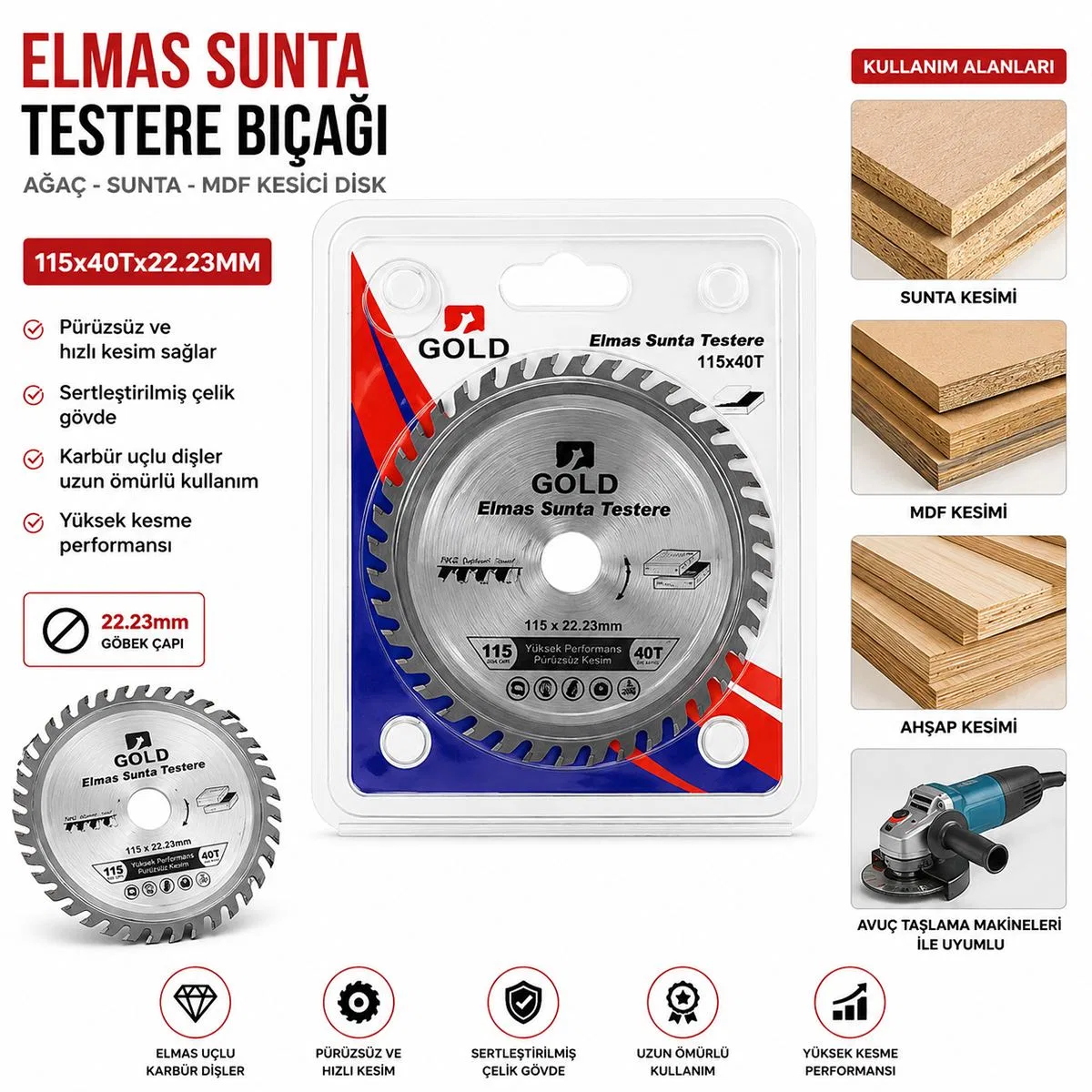 Sunta Kesici Disk 115 mm 40T 22. 23 mm