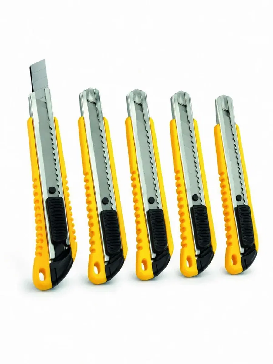 5 Adet Metal Falçata Seti Ergonomik Saplı Çelik Maket Bıçağı Koli Ambalaj PVC Kesici görsel 3