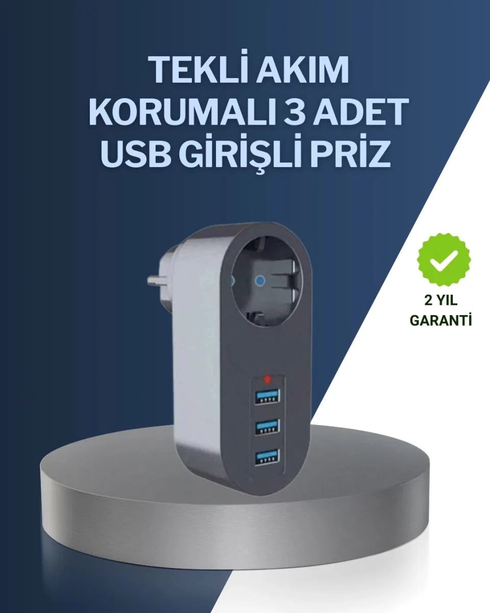 Çocuk Korumalı Termal Priz – 3'lü Usb Şarj Ve Akım Koruması