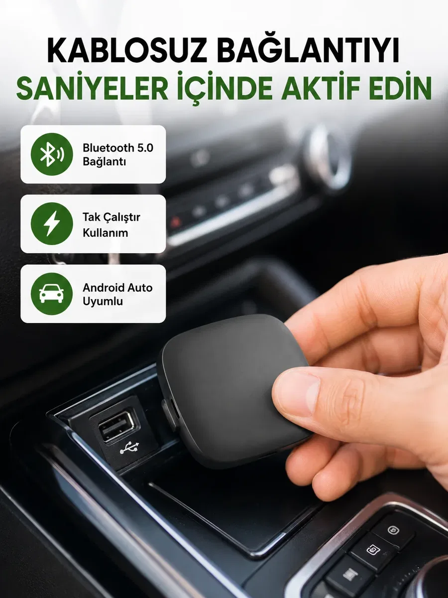 Android Auto Kablosuz Adaptör Bluetooth 5. 0 ve 5. 8GHz WiFi Destekli Yeni Nesil