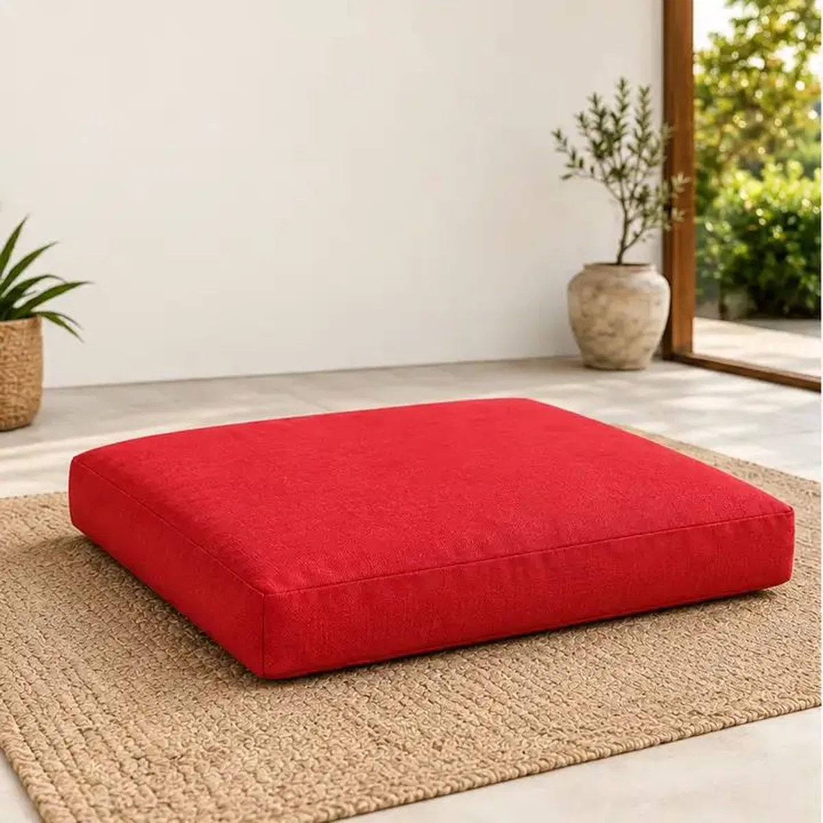 Düz Kare Yer Minderi · 60 × 60 × 8 cm · Kırmızı