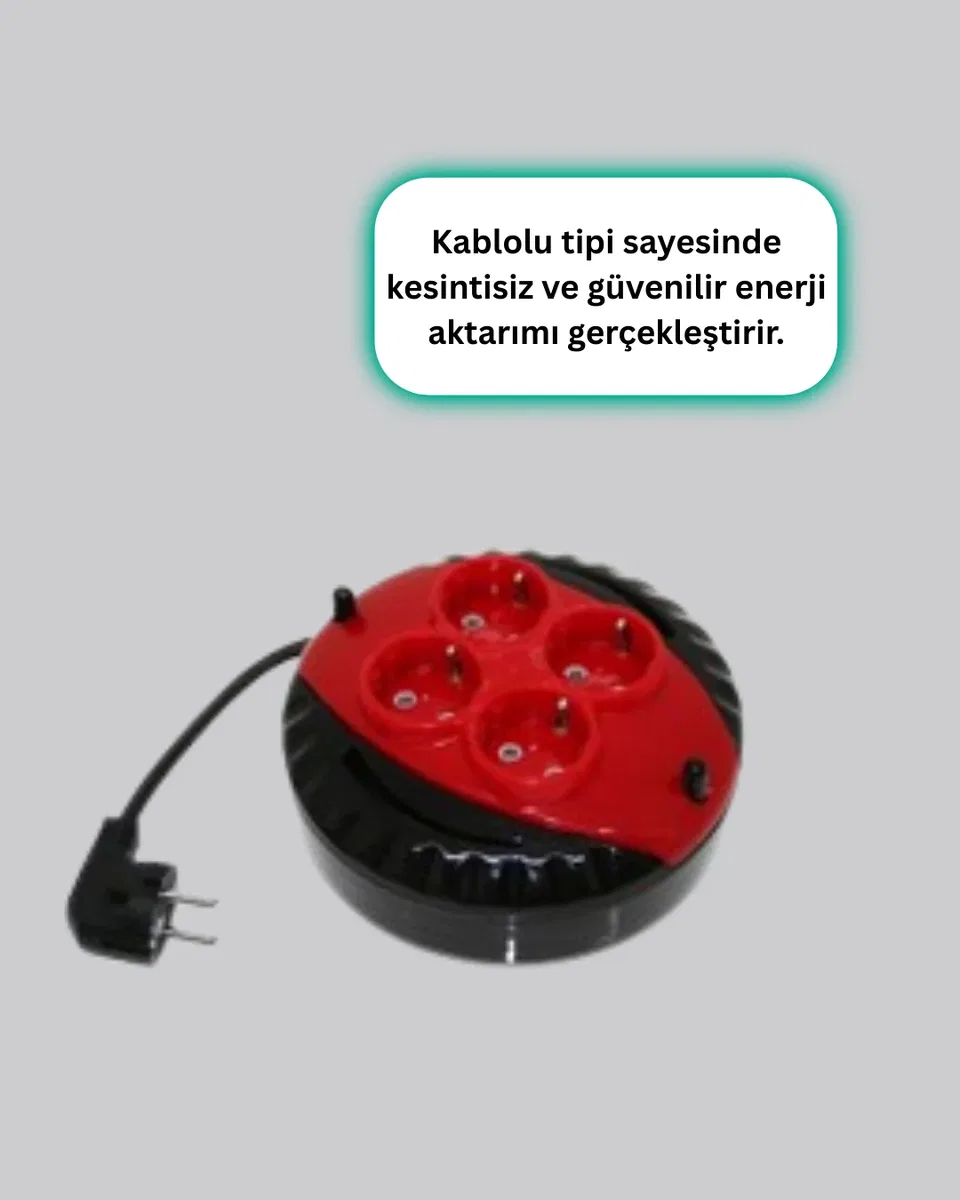Kırmızı Renk 5 Metre 4’lü Kablolu Priz Makarası görsel 3