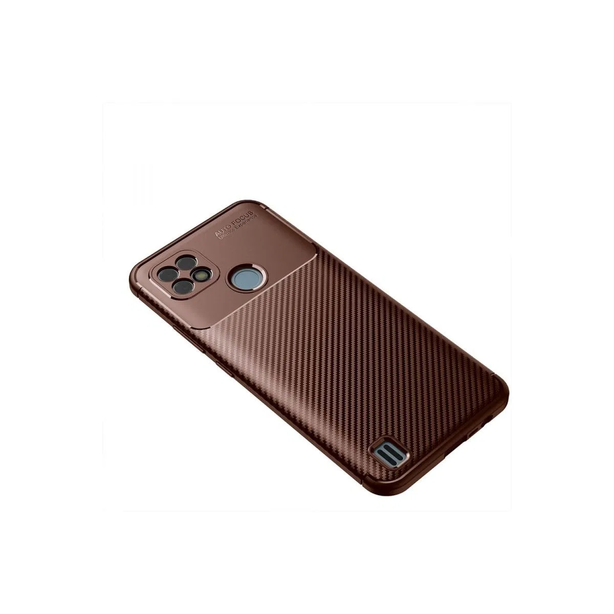 Realme C21 Kılıf Auto Focus Karbon Kapak - Kahverengi görsel 2