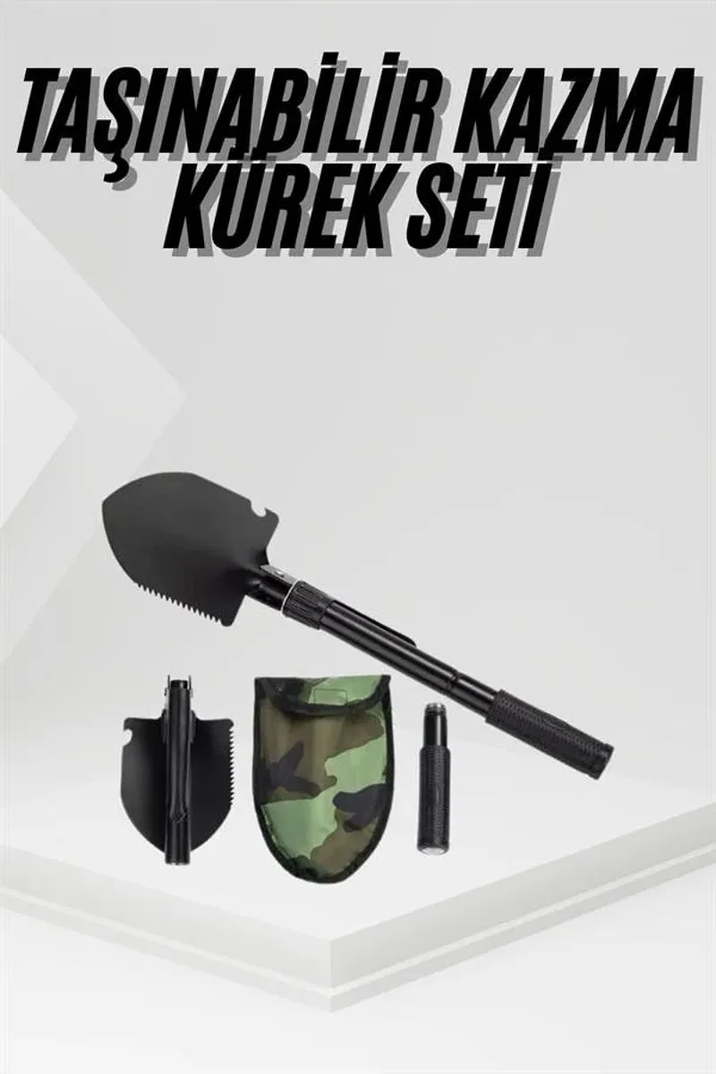 Katlanır Portatif Kazma Kürek Seti Portatif Çelik Taşıma Çantalı Pusulalı görsel 2