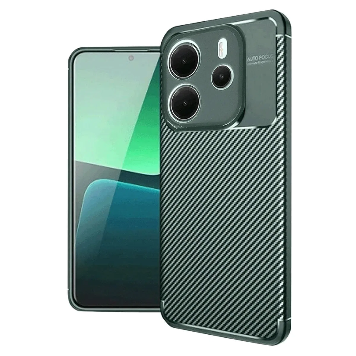 Xiaomi Redmi Note 14 4g Kılıf Auto Focus Karbon Kapak - Koyu Yeşil