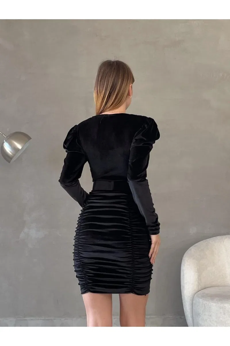 Kadın Bohem V Yaka Uzun Kol Abiye Elbise görsel 4