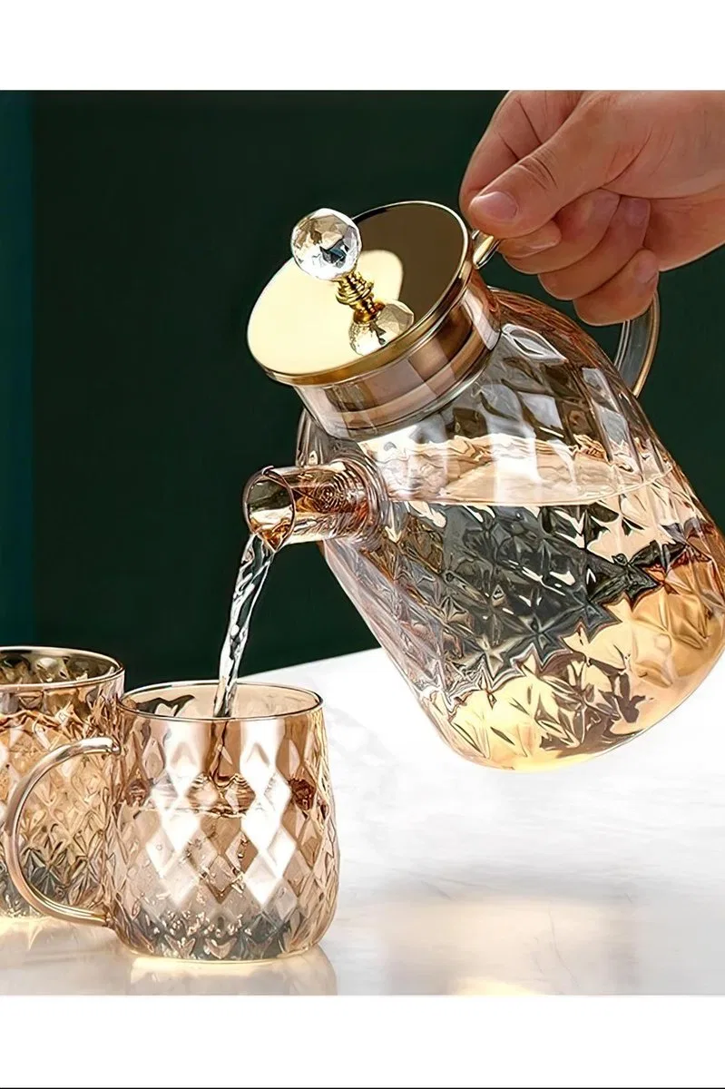 Kabartmalı Bambu Kapaklı Borosilikat Cam Demlik 1500ml Royaleks-CM-2005 görsel 2
