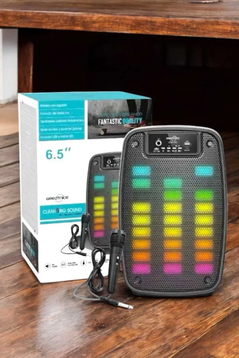 Kablosuz Bluetooth Hoparlör Taşınabilir 6. 5 inç LED Işık Kareoke görsel 2