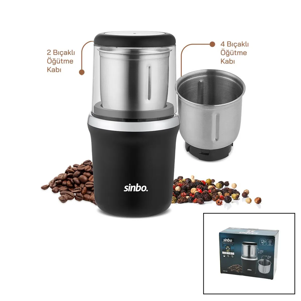 Elektrikli Kahve ve Baharat Öğütücü 100 g 200W (2 Hazne, 2+4 Bıçak) görsel 2