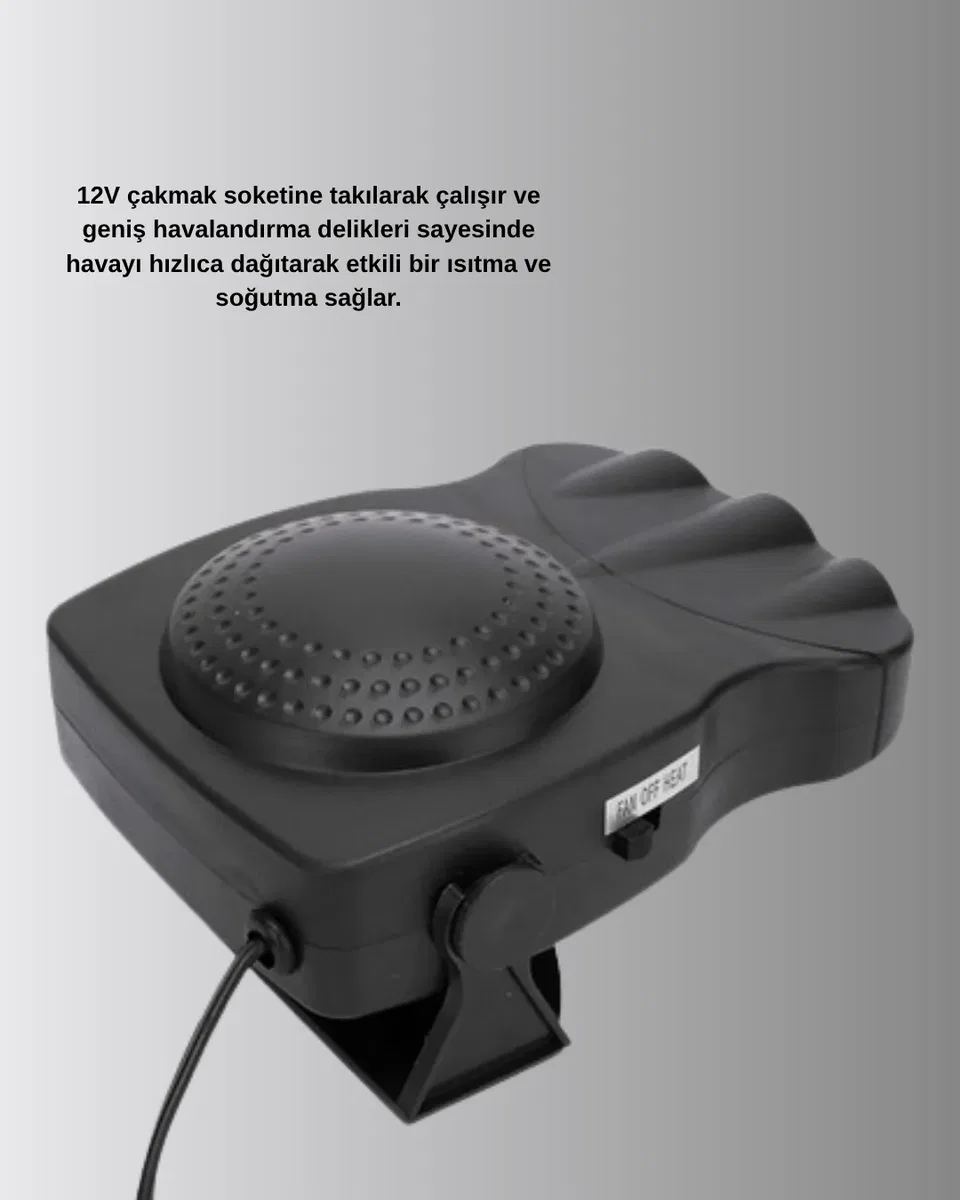 3’ü 1 Arada Araç İçi Isıtıcı ve Fan 150W Güçlü ve 360° Dönebilen Başlıklı görsel 3