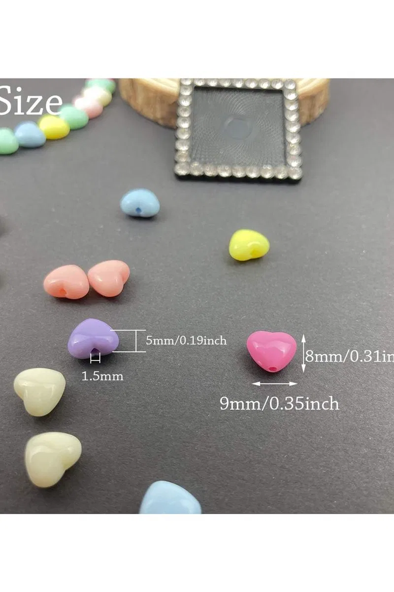 20 gr (100 adet) Şeker Rengi Akrilik Kalp Boncuklar Renkli Karışık Plastik Pastel Boncuklar Ara Boncuk Kalp Şekilli Kolye Bilezik için görsel 3