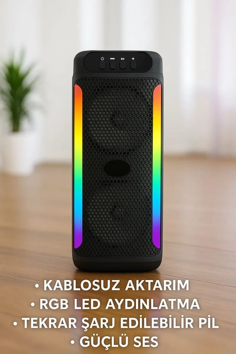 Rgb Işıklı Çift Hoparlörlü Taşınabilir Bluetooth Speaker Ve Mikrofon Yeni Nesil görsel 5