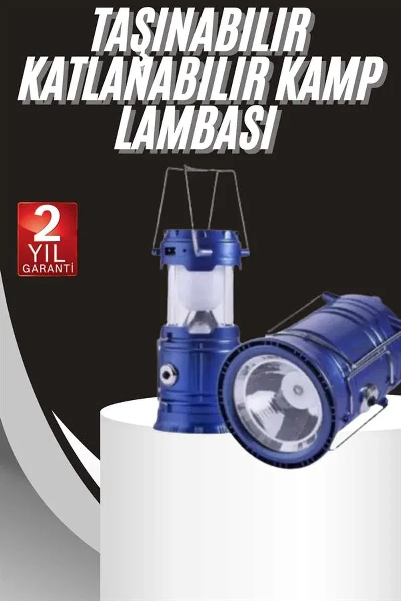 Kamp Lambası Solar Şarjlı Kızaklı Kamp Feneri Led Lamba Işıldak görsel 2