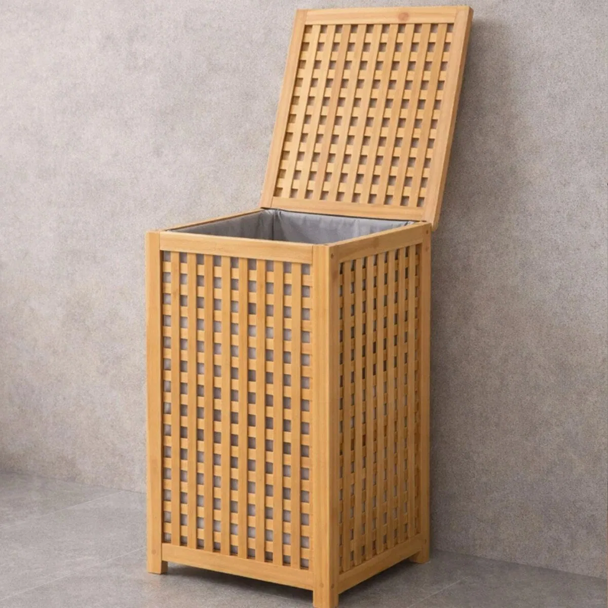 Kalın Bambu Kirli Çamaşır Sepeti 40x40x58 cm görsel 2