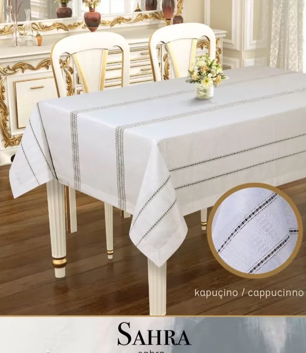 Sahra Model Kapiçino 160x220 cm Polyester Ajurlu Keten Tablecloth Yemek Masası görsel 5