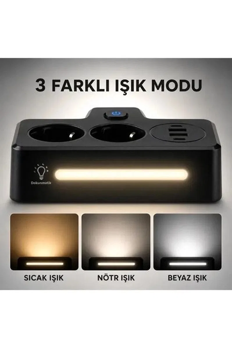 Bkl-502 Akım Korumalı 2li Priz 2 Usb Ve 2 Type-c Çıkış 4000w Hızlı Şarj Duvar Tipi Dokunmatik Led Aydınlatmalı görsel 3
