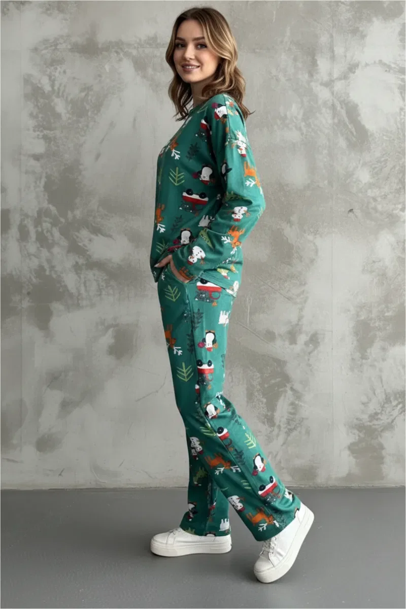 Kadın Şık Yılbaşı Konsept Oversize Yumuşak Doku Pijama Takımı görsel 3
