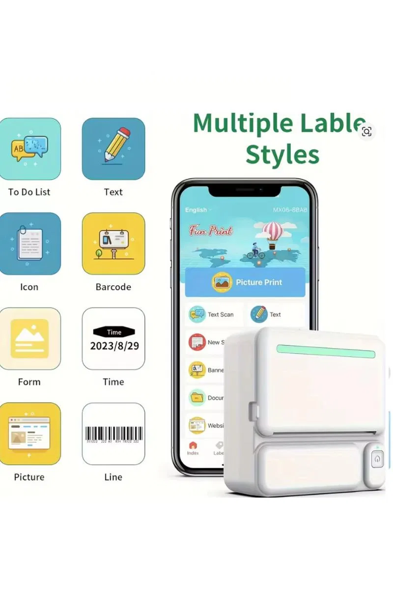 Mini Taşınabilir Yazıcı 13 Rulo Kağıtlı Mürekkepsiz Etiket Yazıcısı Mini Termal Yazıcı görsel 2