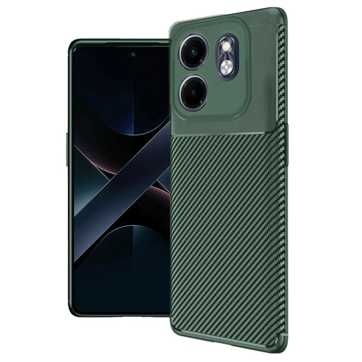 İnfinix Smart 9 Kılıf Auto Focus Karbon Kapak - Koyu Yeşil
