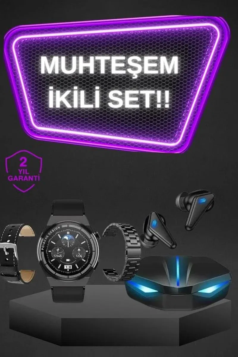 Kablosuz Bluetooth Bağlantılı Kulaklık ve Dokunmatik Ekran Akıllı Saat Arama Cevaplama görsel 2