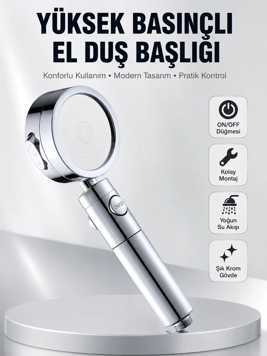 Kolay Montajlı 3 Modlu Yüksek Basınç Duş Başlığı