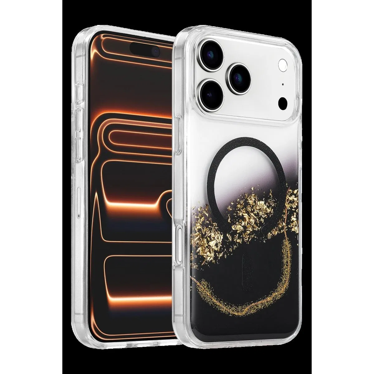 Onegif Apple İphone 17 Pro Lotus Simli Magsafe Kapak - Siyah