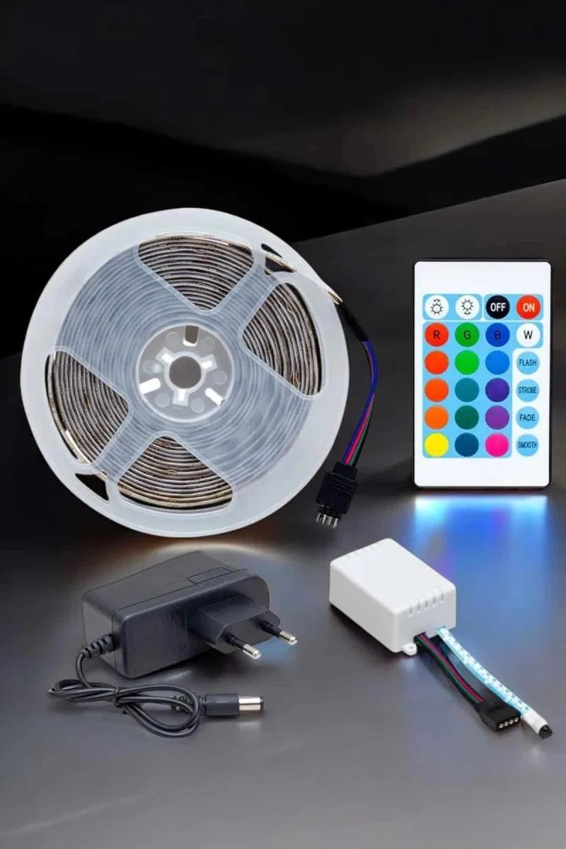 5 Metre Şerit Led Rgb Işıklı Kumandalı Güç Adaptörü Her Ortama Uygun görsel 3