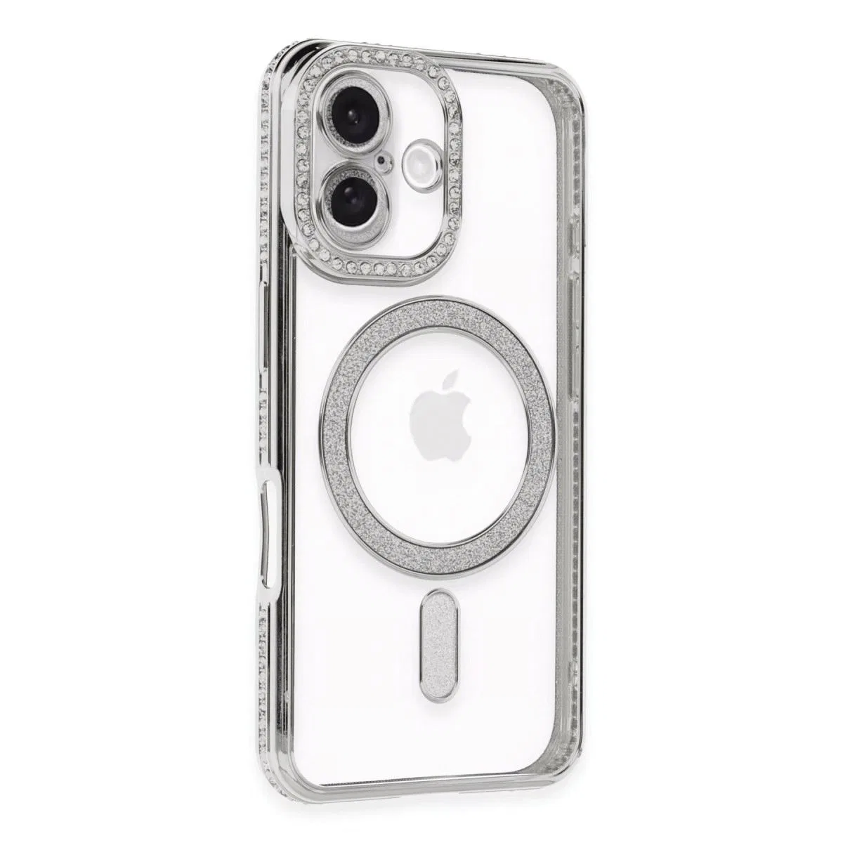 Apple İphone 16 Kılıf Joke Simli Magneticsafe Kılıf - Gümüş