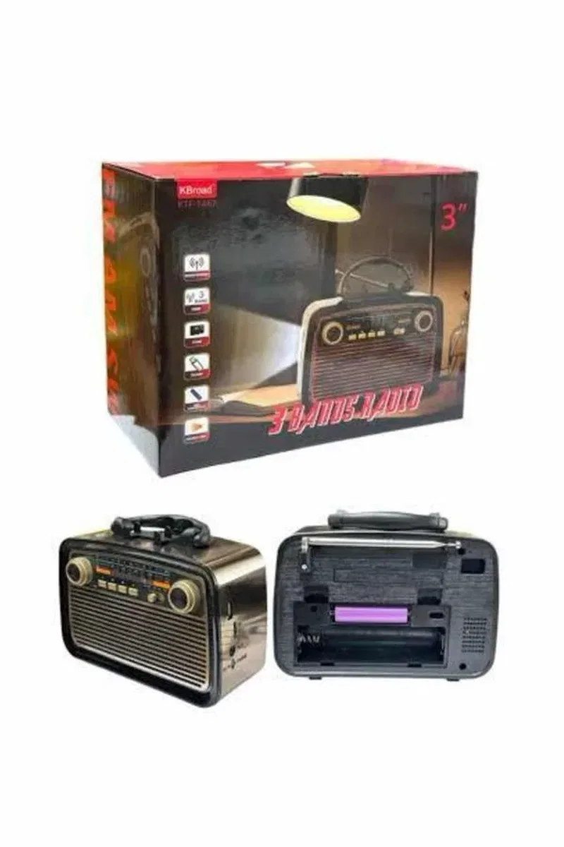 Nostalji Radyo Bluetooth Hoparlör USB-SD Kart Giriş Led Fener Işıklı Bataryalı Pilli görsel 3