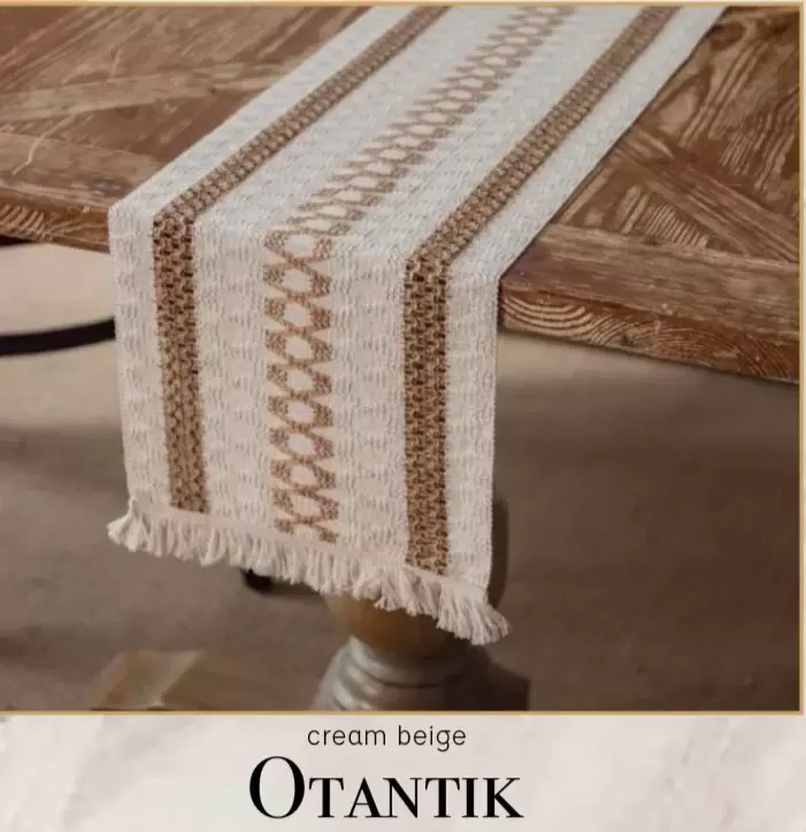 40x140 cm Otantik Krem Bej Fransız Dantel Detaylı Sehpa Örtüsü Dekoratif Model görsel 6