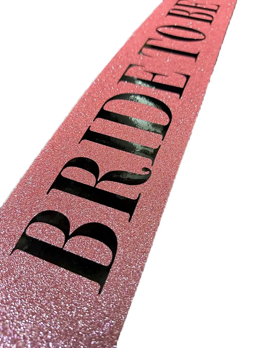 Pembe Üzeri Siyah Büyük Bride To Be Yazılı Simli Işıltılı Kuşak Kemer 10 Cm Genişlik görsel 3