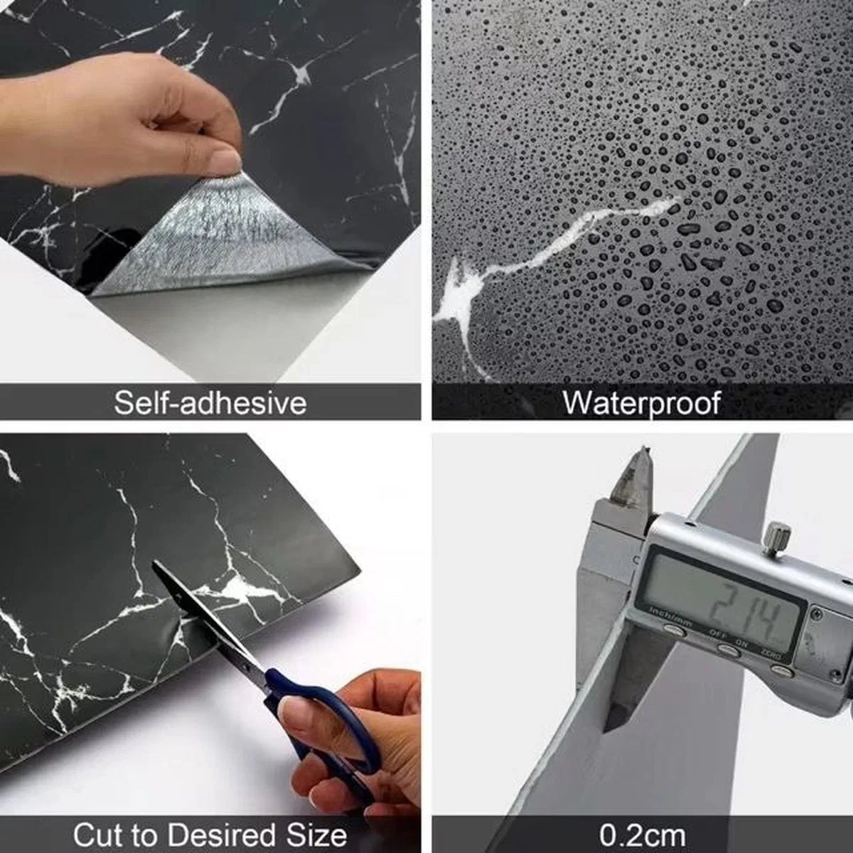 Siyah Mermer Desenli Alüminyum Plastik Duvar Sticker (30*30) görsel 5