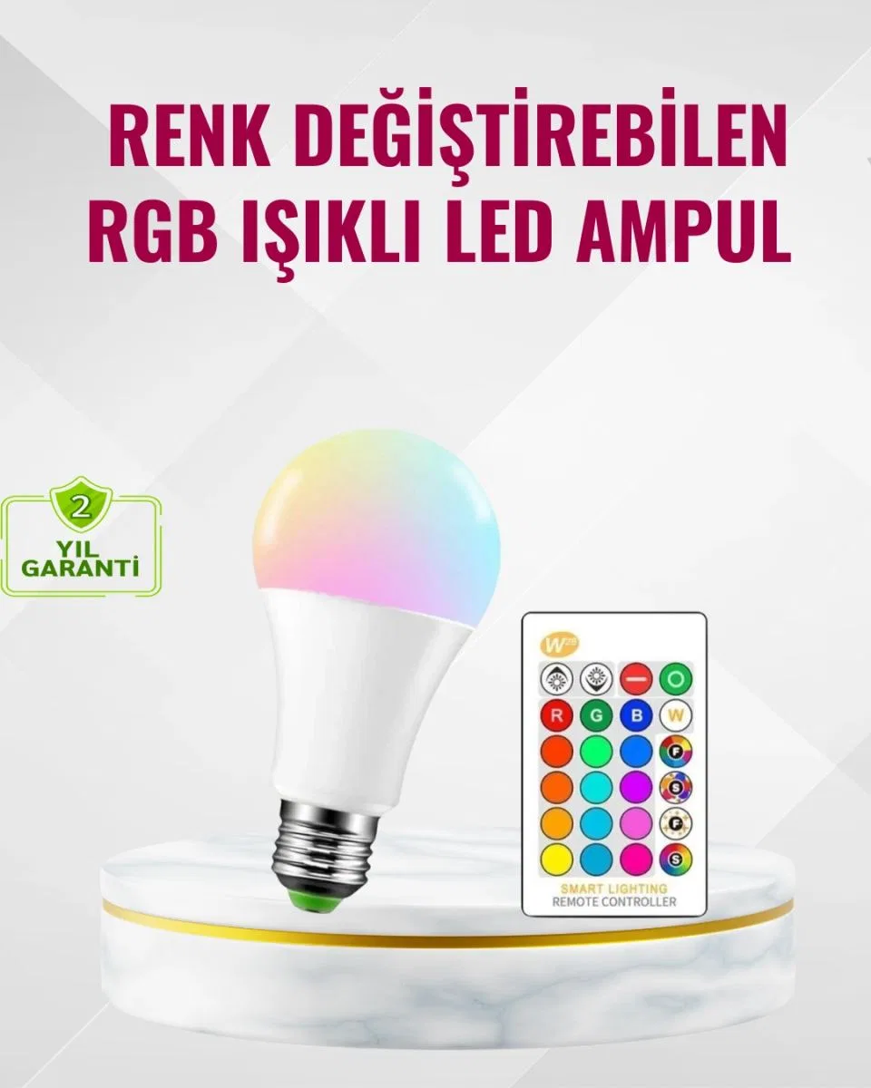 Rgb Uzaktan Kumandalı Led Ampul 16 Renk Dekoratif Aydınlatma