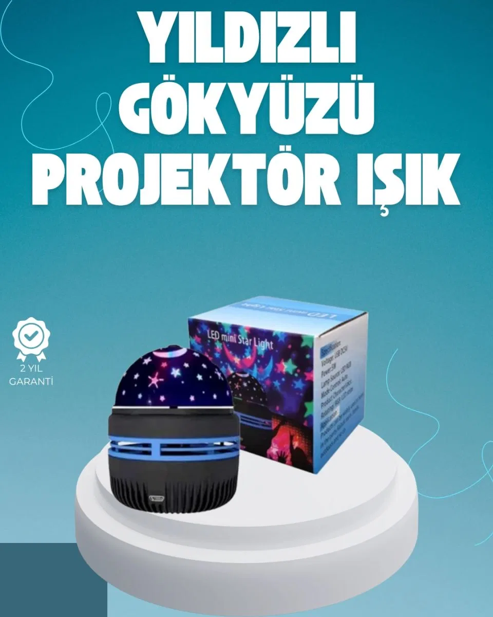Döner Galaxy Projektör Gece Lambası – Ay Ve Yıldız Işıklı Atmosfer Lamba, Usb Bağlantılı