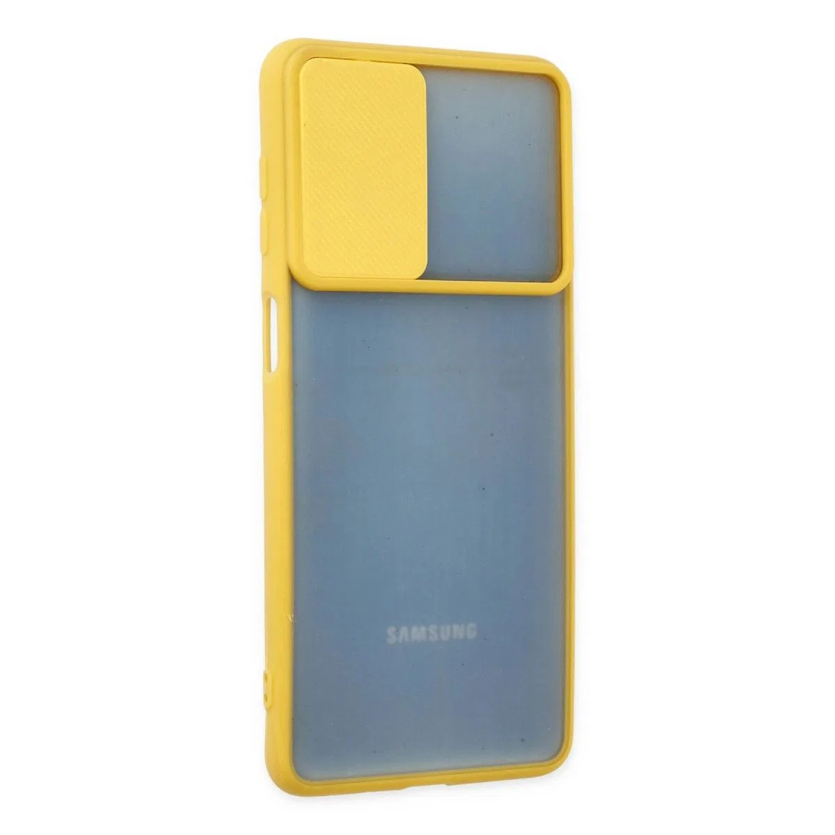 Samsung Galaxy M52 5g Kılıf Palm Buzlu Kamera Sürgülü Silikon - Sarı görsel 2