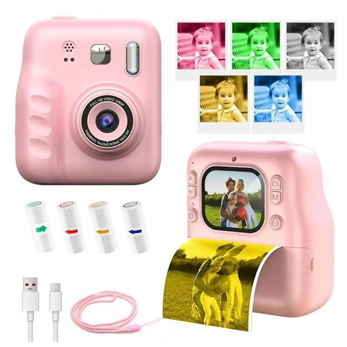 Dijital Fotoğraf Çıkaran Video Kaydedici Taşınabilir Anında Baskı Çıkaran Çocuk Kamerası Pembe görsel 4