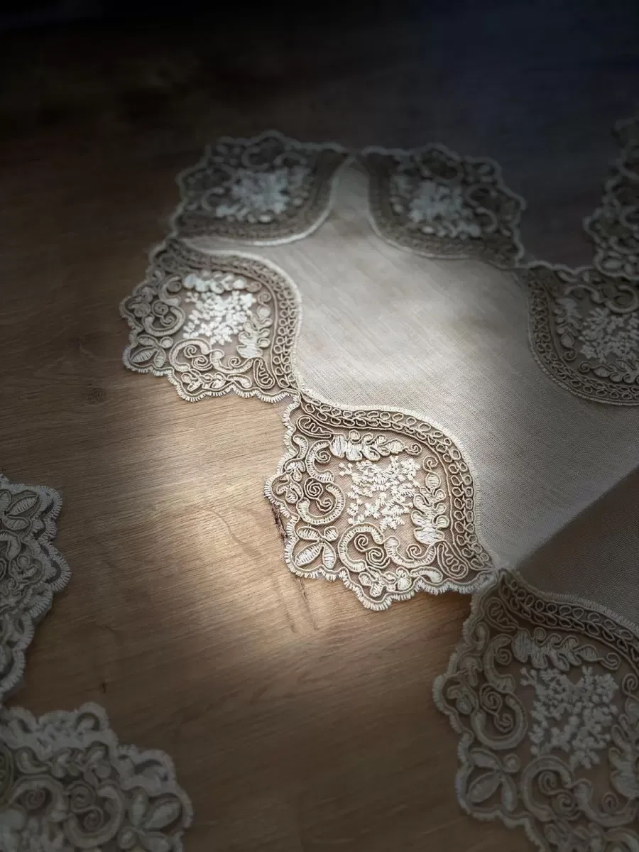 Salon Takımı Çeyizlik Kapiçino Runner Seti 5 Parça Keten Ranır Masa Konsol Sehpa Örtüsü Selinda görsel 4