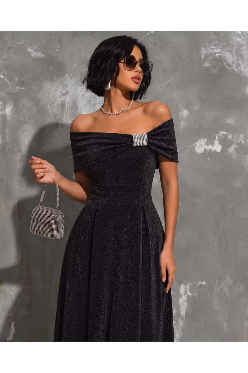 Kadın Trend Model Krep Straplez Abiye Elbise görsel 3