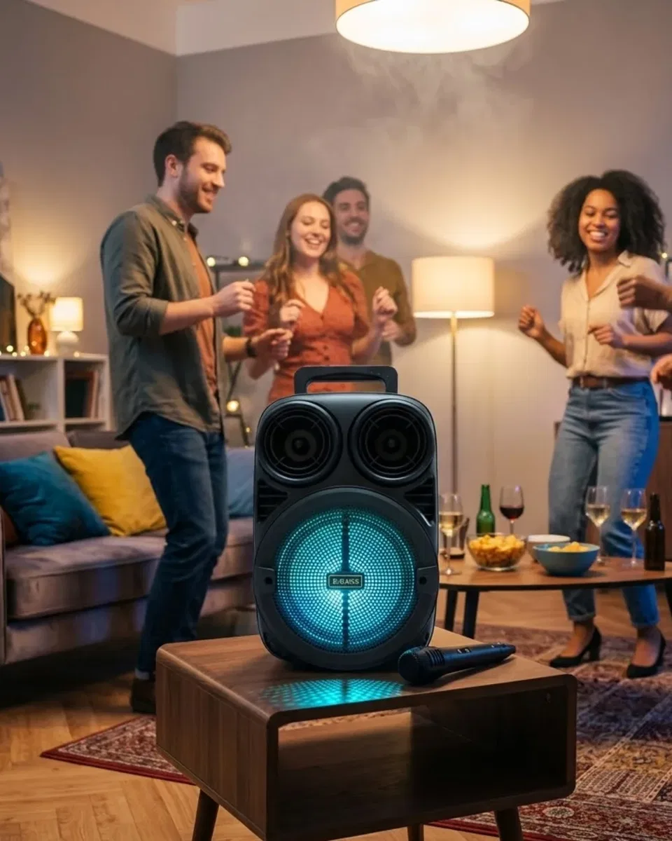 Bluetooth Taşınabilir Karaoke Hoparlör 6. 5 İnç Mikrofonlu RGB Işıklı USB TF Kart Destekli