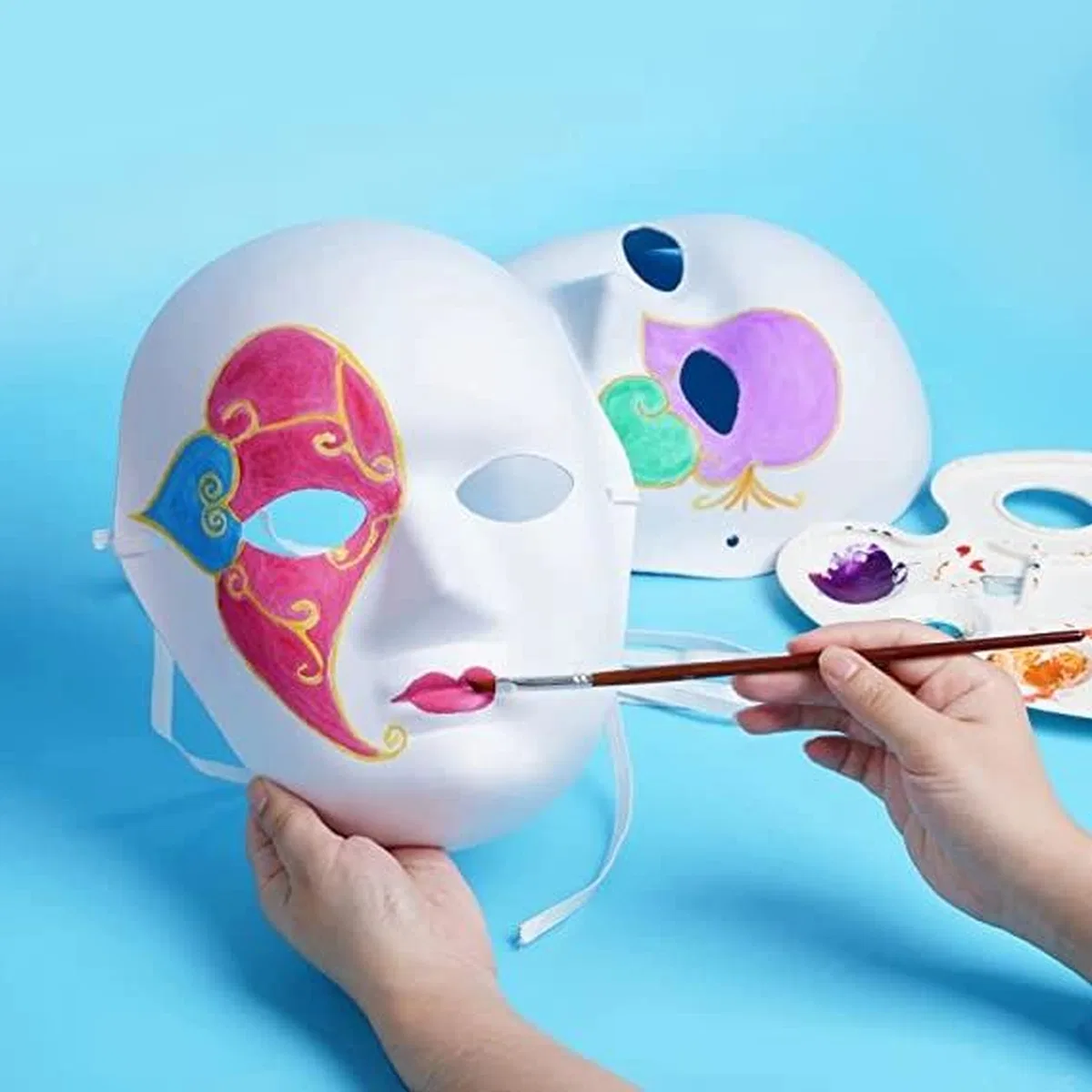 Beyaz Renk Boyanabilir Anonim Tam Yüz Cosplay Maske 24x18 Cm görsel 4