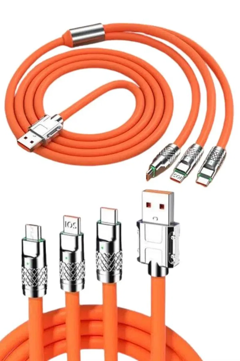 120W 3 İn 1 Uyumlu Silikon Şarj Kablosu Hızlı Şarj Kablosu görsel 5
