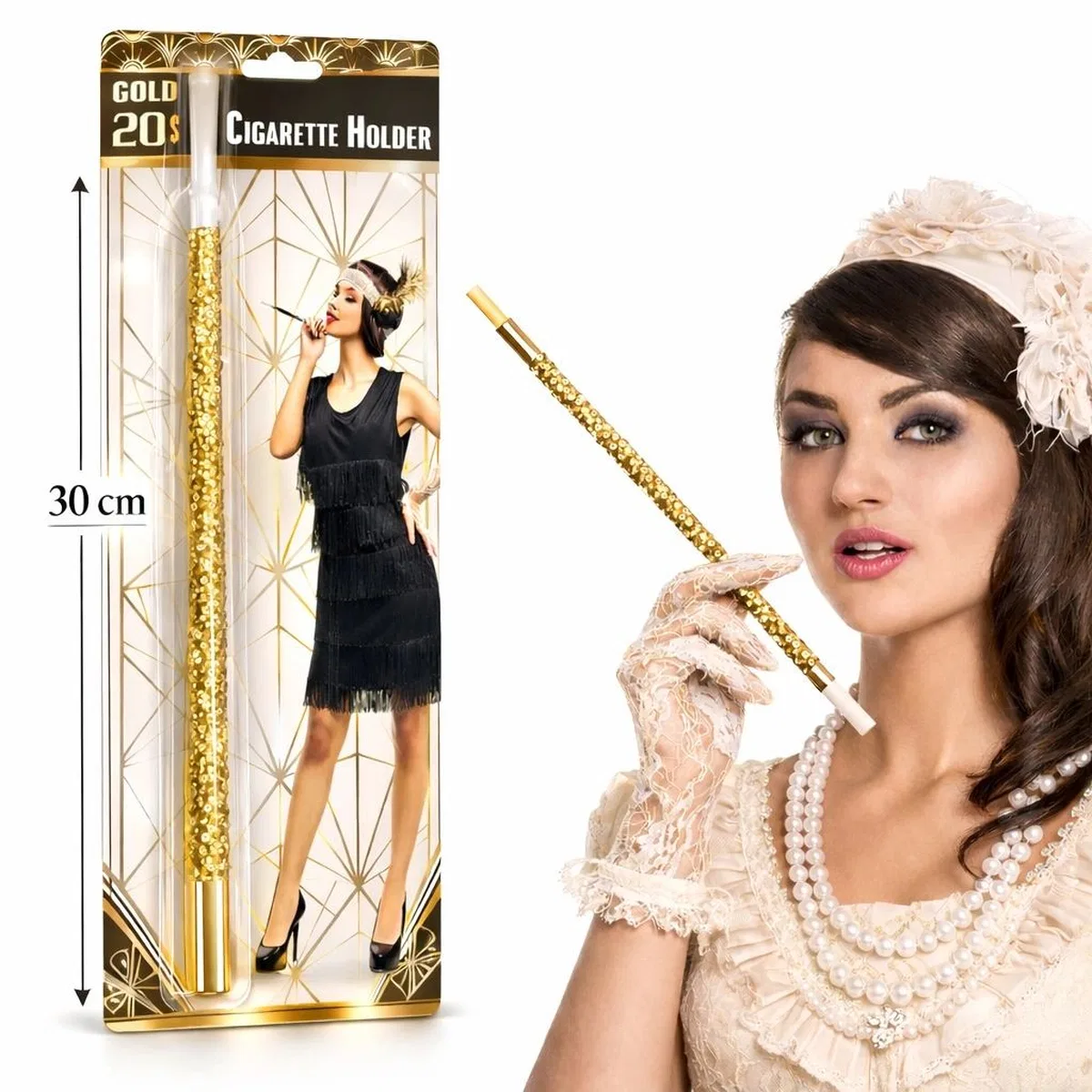 30 Cm Altın Gold Payetli Tutacağı – 1920’ler Gatsby Parti Aksesuarı