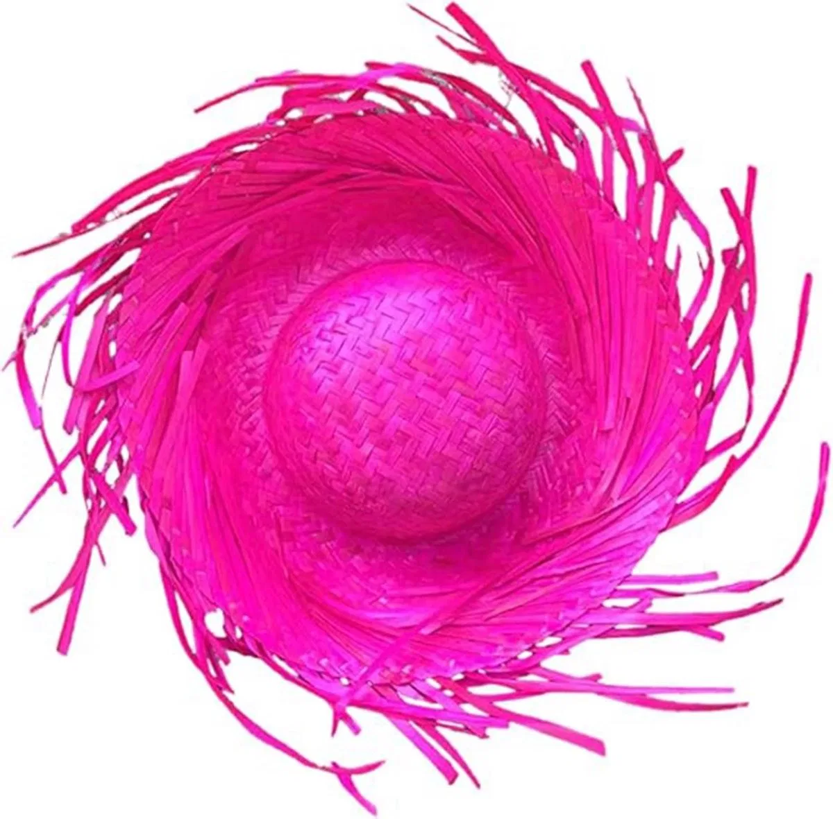 Tropikal Parti Pembe Fuşya Hasır Hawaii Şapkası 13x36 Cm görsel 4