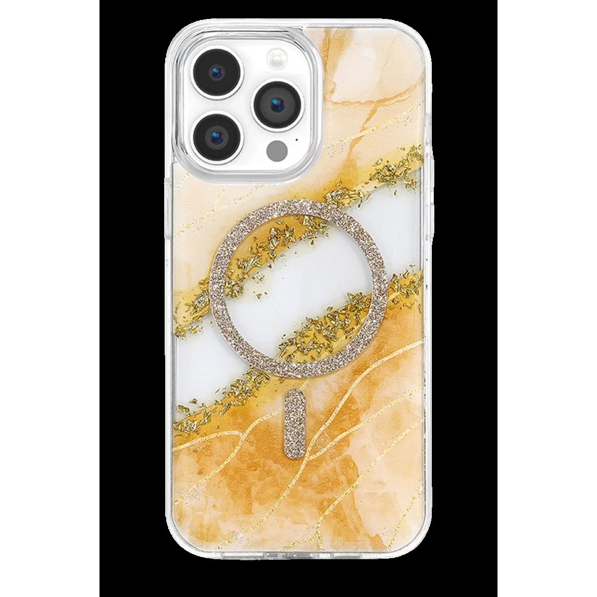 Onegif Apple İphone 14 Pro Max Lotus Simli Magsafe Kapak - Turuncu görsel 3