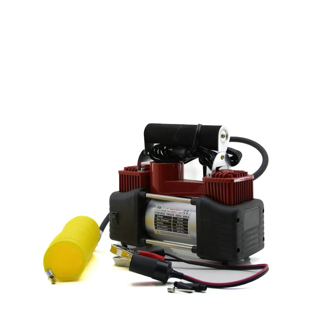 Çift Silindir 12V Oto Hava Kompresörü 150 PSI - Fenerli, Bar Göstergeli görsel 5