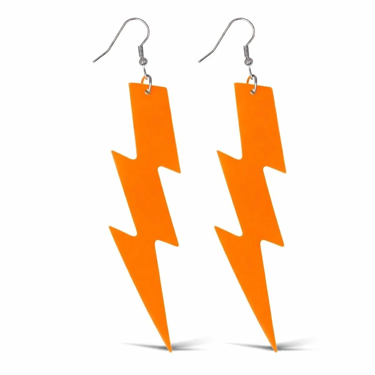80’ler 9039lar Retro Neon Turuncu Şimşek Küpe 10 Cm görsel 3